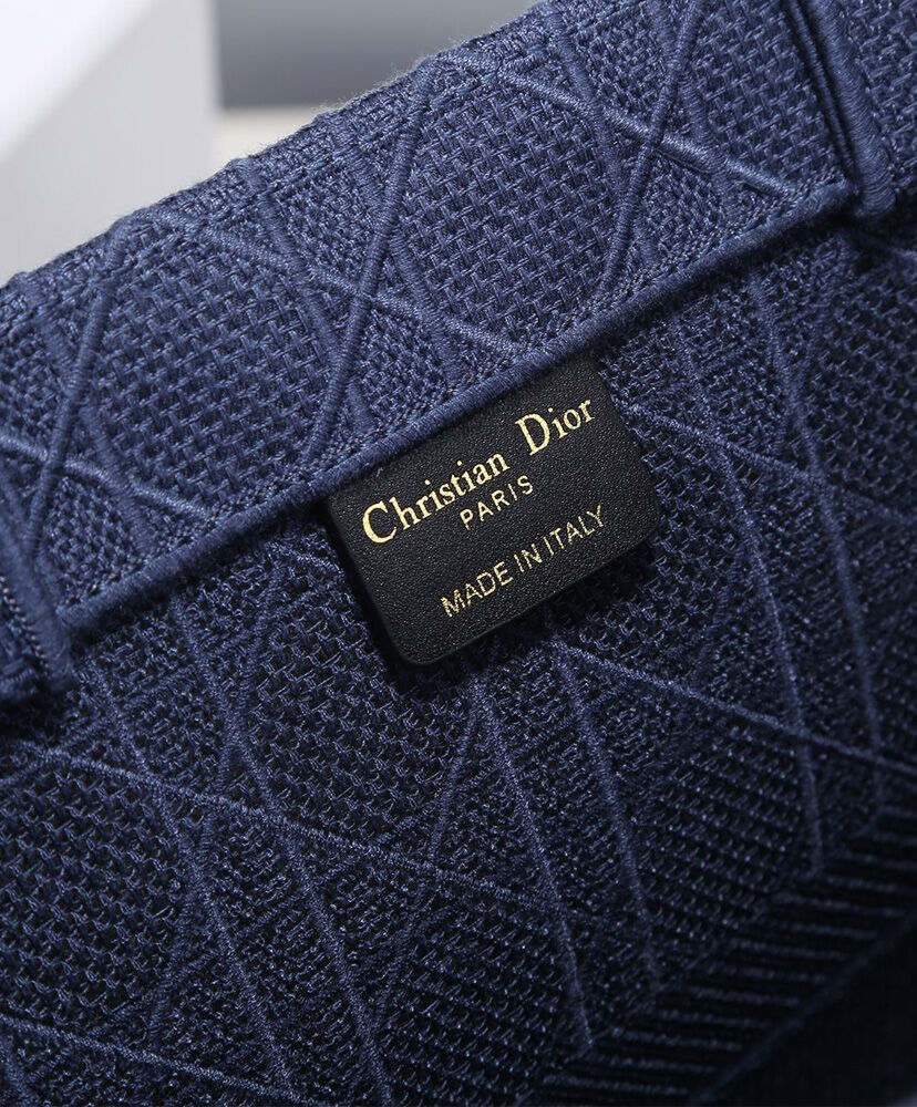 Christian Dior Cannage Embroidered Velvet Dior Book Tote Dark Blue